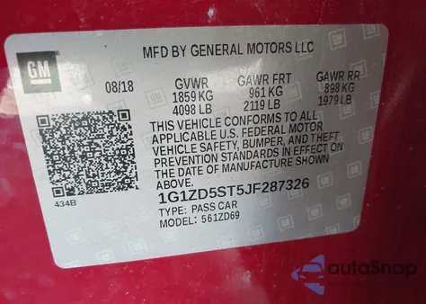 2018 Chevrolet Malibu Lt из США, поврежденный, VIN 1G1ZD5ST5JF287326